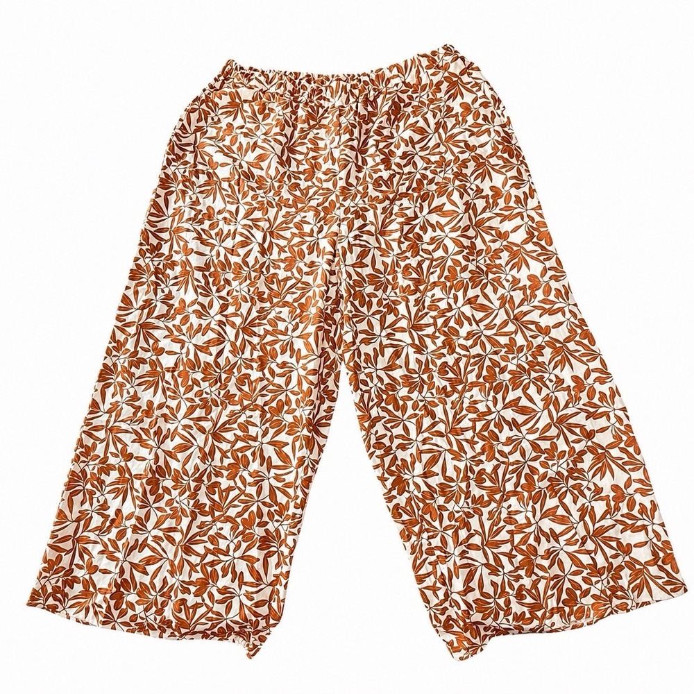 Eloquii White and Rust Floral Wide-Leg Pants